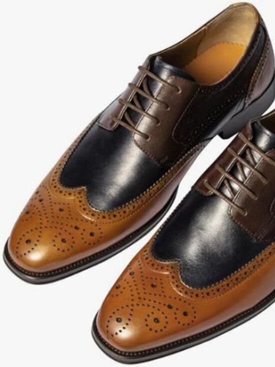 HTELUFU Men 10.5  Tri-Color Leather Wingtip Oxford Dress Shoes Paisley Brogue main image 13